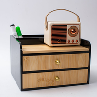 Boîte de rangement de bureau à double couche en bambou et acrylique noir, un magnifique coffret de rangement pour cosmétiques et bijoux