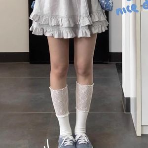 Women's Lace Trimmed Calf <b>Socks</b> Cotton Breathable Anti Slip Slouch <b>Socks</b> For Autumn White <b>Black</b> Solid Color W1887 - Product Image 3