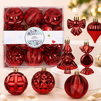 Grosir 18pcs Set Ornamen Bola Natal Plastik Merah Untuk Dekorasi Pohon Liburan Rumah untuk Ulang Tahun Pernikahan