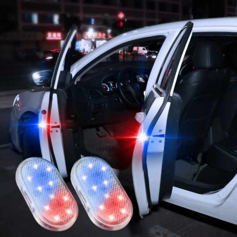 Luz LED de bienvenida para puerta de coche, lámpara estroboscópica magnética, 10 Luces Led de advertencia abiertas para puerta de coche, luz roja + azul