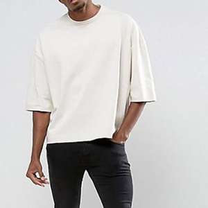 T-shirts unis 100 % coton 250 g/m² épais, coupe oversize, style court, pour hommes, vierges, à épaules tombantes et coupe carrée – Vente en gros - Product Image 1
