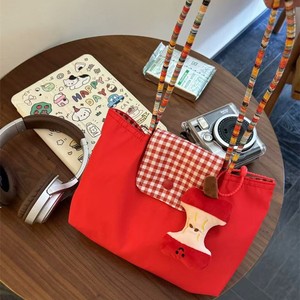 Nuevo Bolso de Mano de Lona a Cuadros Rojos de Gran Capacidad, Estilo Coreano, para Mujeres Estudiantes, Bolso de Hombro Casual - Product Image 6