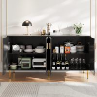 Buffet de cuisine moderne personnalisé OEM, meuble de rangement 5 portes en bois, console noire avec finition sculptée réglable