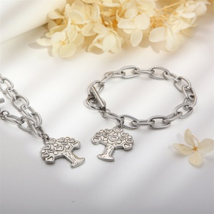 Trendy OT Clasp 18K Gold Tree of Life Charm <b>Bracelet</b> Jewelry Sets Stainless Steel Heart Necklace - Product Image 4