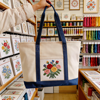 Sac fourre-tout en toile naturelle durable et imperméable personnalisé avec fente pour insert de point de croix, sac fourre-tout auto-finissant pour bateau, idéal pour les brodeuses
