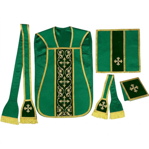 Casulla Romana Dorada con Estola, Manipulo, Bolsa y Velo del Cáliz, Vestimentas Litúrgicas Bordadas para <span class=keywords><strong>Sacerdote</strong></span> - Product Image 3