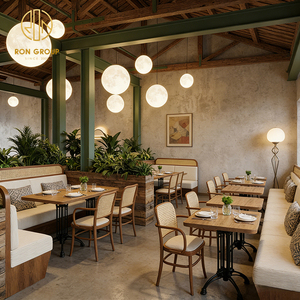 Juego <span class=keywords><strong>de</strong></span> Mesa y Sillas <span class=keywords><strong>de</strong></span> Ratán Cuadradas para Cafetería del Sudeste, Muebles Tapizados para Restaurante, Sofá y Asientos para Puesto <span class=keywords><strong>de</strong></span> Comida - Product Image 5