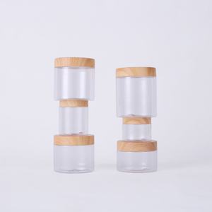 Bocaux en plastique à large ouverture de 100, 200, 300, 500, 1000 ml avec couvercle imitation bois, pots en plastique PET transparents, contenants d'emballage alimentaire - Product Image 1