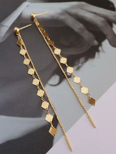 Pendientes Largos de Cadena Doble con Eslabones, de Oro Puro de 18K, Marca Xinfly, para Fiesta - Product Image 4
