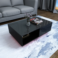 Table basse moderne populaire en noir brillant avec lumière LED et table à thé centrale haute brillance pour le salon