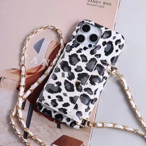 Sang trọng bao gồm tất cả sỏi và da báo in chủ thẻ dây đeo vai trường hợp điện thoại cho iPhone 16 15 14 Pro Max - Product Image 3