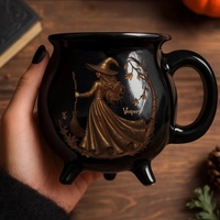Tasse à café Caldeirão de Sorcière de Noël, Tasse à café d'Halloween avec motif labyrinthe en argile violette, Coffrets cadeaux, Nouveauté, Tasses à eau