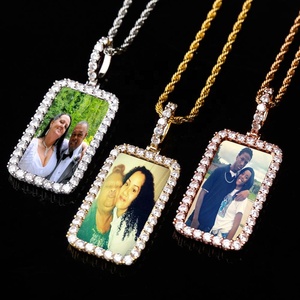 Yeni yıldönümü özelleştirilmiş fotoğraf madalya kolye ve kolye ile geri katı kare kübik zirkonya erkek halat zincir Hiphop takı - Product Image 3