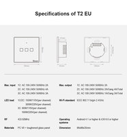 Prix bas pour interrupteur intelligent WiFi T2 2 voies, panneau tactile en verre EU IP41 220V, fil neutre, compatible Alexa Google Home