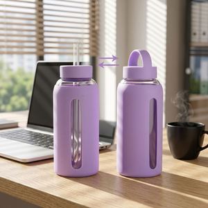 800ml Eco-Friendly Glass Water <b>Bottle</b> with Silicone Sleeve Non-Slip Reusable Drinking Flask for Gym Sport Outdoor Travel Use - Product Image 1