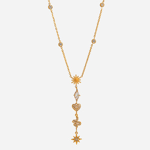 Delicate Zircon Titanium Steel Necklace Y Shape Star Heart Geometric Pendant Everyday Wear Jewelry - Product Image 1