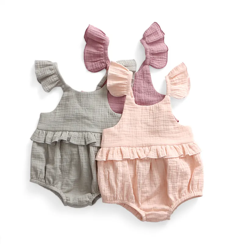 Vêtements d'été pour bébés, nouveau Design, couleur unie, sans manches, 100% coton, pantalons à bretelles
