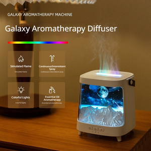 Diffuseur d'arômes ultrasonique Simulation Planète Galaxie avec flamme LED colorée, humidificateur USB portable en plastique pour maison, camping-car et extérieur - Product Image 2