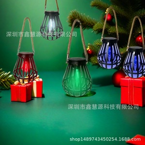 <b>Solar</b> LED Outdoor <b>Hanging</b> Lantern Iron Cage Warm <b>Light</b> For Garden Courtyard Decor - Product Image 5