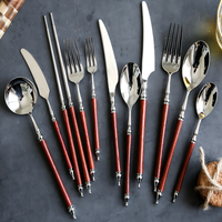 Couverts en acier inoxydable 18/10 avec manche en bois noir, style élégant, pour fêtes, couteau, fourchette et cuillère, OEM ODM acceptés