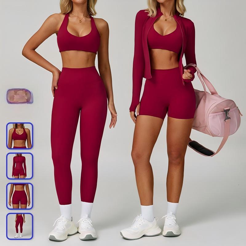 Beautiful Solid Naked Yoga Training Set Quick Dry Back Tight Quick Dry Running Sports Suit Available XL XXL Three-Piece Set