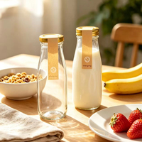 Vente en gros de bouteilles en verre transparent de 300 ml avec bouchons à vis pour jus, eau, lait, thé, boissons