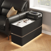 Table de chevet intelligente moderne avec mini-réfrigérateur, chargeur sans fil, haut-parleur Bluetooth, lumière LED, table d'appoint en verre pour chambre à coucher ou canapé