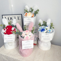 Buket bunga mawar benang buket kelinci boneka lucu hadiah ulang tahun Hari Ibu Valentine untuk pacar dan pacar