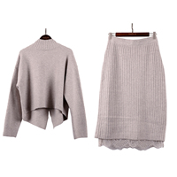 Tricot personnalisé décontracté mode dame hiver à manches longues femmes amples pull en tricot dame jupe 2 pièces ensembles