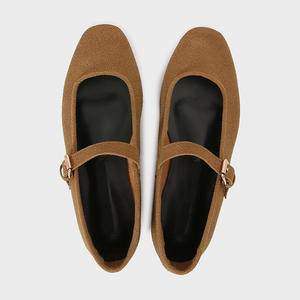 Zapatos <span class=keywords><strong>de</strong></span> Mujer Otoño 2025, Color Marrón Amarillo Oscuro, Estilo Retro <span class=keywords><strong>de</strong></span> <span class=keywords><strong>Ballet</strong></span>, con una Sola Correa y un Botón - Product Image 4