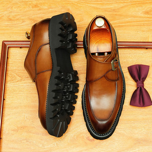 Thick-soled leather <b>shoes</b>, adding <b>height</b> for business and casual wear, with adjustable buckles and retro British pointed toe des - Product Image 2