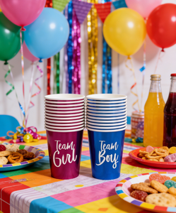Confezione da 40 Bicchieri Metallizzati per Rivelazione del Sesso, Rosa e Blu, Squadra Ragazzo Squadra Ragazza, Bicchieri di Carta Usa e Getta per Decorazioni Festa Baby Shower - Product Image 2