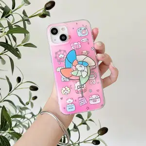 Lovely Pig Phone Case Pink con Pinwheel Phone Holder Stand para iPhone 13 12 14 Pro Max Pink Girl Phone Cases para iPhone 11 6,1