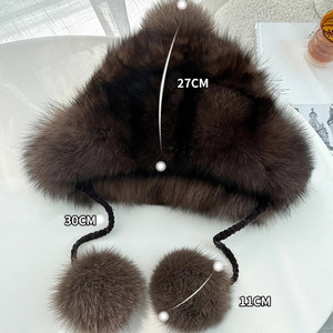 2025 épais chaud élégant doux tricoté fourrure de renard Pom Pom vison chapeau tissé cache-oreilles chapeau Sable fourrure femmes hiver chapeaux avec des cordes - Product Image 4
