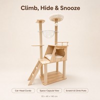 Arbre à chat intégré de grande taille de qualité supérieure, villa pour chat peu encombrante avec griffoir et lit pour chat en forme de capsule spatiale pour grands chats
