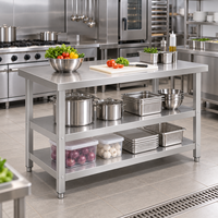 Table de travail en acier inoxydable 304 201 de haute qualité, robuste, à trois niveaux, équipement de cuisine pour cuisines commerciales
