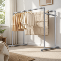 Séchoir à linge autoportant à double poteau en acier inoxydable avec roulettes, organisateur de vêtements mobile