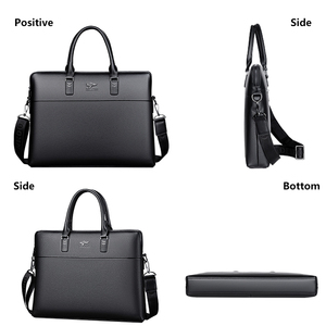 Maletín de Cuero Negro Impermeable <span class=keywords><strong>para</strong></span> <span class=keywords><strong>Hombre</strong></span>, <span class=keywords><strong>para</strong></span> Negocios, Oficina, Conferencias, Portátil de 14 Pulgadas, Bolso de Hombro, Bandolera, Bolso de Mano - Product Image 5