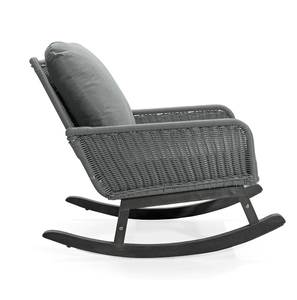 Silla Mecedora de Mimbre Gris Minimalista Moderna, Cómoda y Portátil, con Cojines Suaves de Poliéster, Estructura de Madera Resistente para Uso en Exteriores - Product Image 2