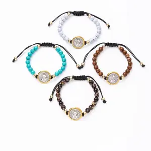 Pulsera de Rosario católica con cuentas hecha <span class=keywords><strong>a</strong></span> mano personalizada con Medalla <span class=keywords><strong>Milagrosa</strong></span> encanto cuentas de piedra hilo pulsera de San Benito - Product Image 1