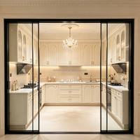Porte coulissante de cuisine en aluminium de luxe minimaliste, facile à nettoyer, en verre trempé, étanche, sur mesure