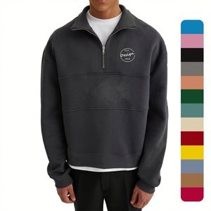 Sweat à Capuche Demi-Zip Brodé Personnalisé Polaire Poids Lourd Surdimensionné Workout Plaine Pull Patchwork Quarter Zip Sweatshirt pour Hommes - Product Image 1
