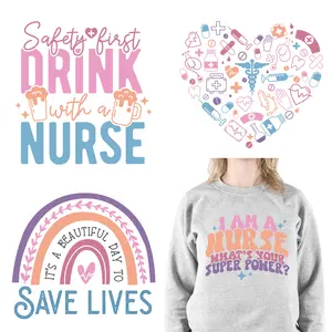 New Custom Nurse Healthcare Heroes Caring Washable Decals Save Live Nurse Squad Iron On DTF Transfer Ready To Press For Clothing