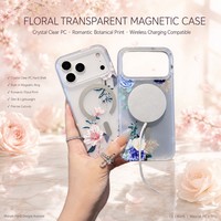 Funda Magnética Floral Esmerilada para iPhone 18 17 16 15 Pro Max 14 13 12 11, Sensación de Piel, Carcasa Semitransparente IMD, Imán Fuerte