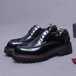 Designer Genuine Leather Oxford Shoes-Winter Pointed Toe Waterproof Height Increasing Men's Shoes with Buckle Strap - Product Image 4
