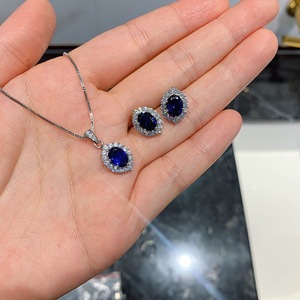 High-End Imitation Jewelry Sets Wholesale for Wedding & Party Platinum Plated Blue Treasure <b>Stud</b> <b>Earrings</b> - Product Image 2