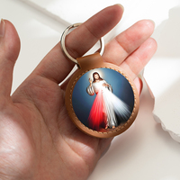 Porte-clés en cuir JEUSUS Divine Mercy en gros, porte-clés en cuir personnalisé avec impression UV, vente directe d'usine en gros