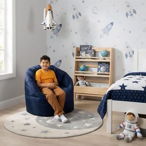 Sillón Puff para Niños, Adolescentes y Adultos, Duradero, Fácil de Limpiar, Mezcla de Nailon y Poliéster Azul Marino, Ligero, Recargable, Funda para Sillón Puff - Product Image 6
