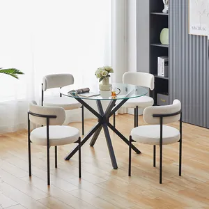 Restoran Nordic Modern minimalis ruang makan furnitur hitam kecil bulat kaca bulat meja makan