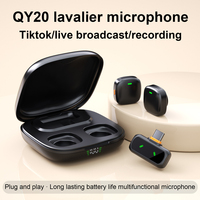 QY20 Dernier microphone dynamique omnidirectionnel sans fil miniature avec réduction de bruit, 2 récepteurs micro et affichage numérique